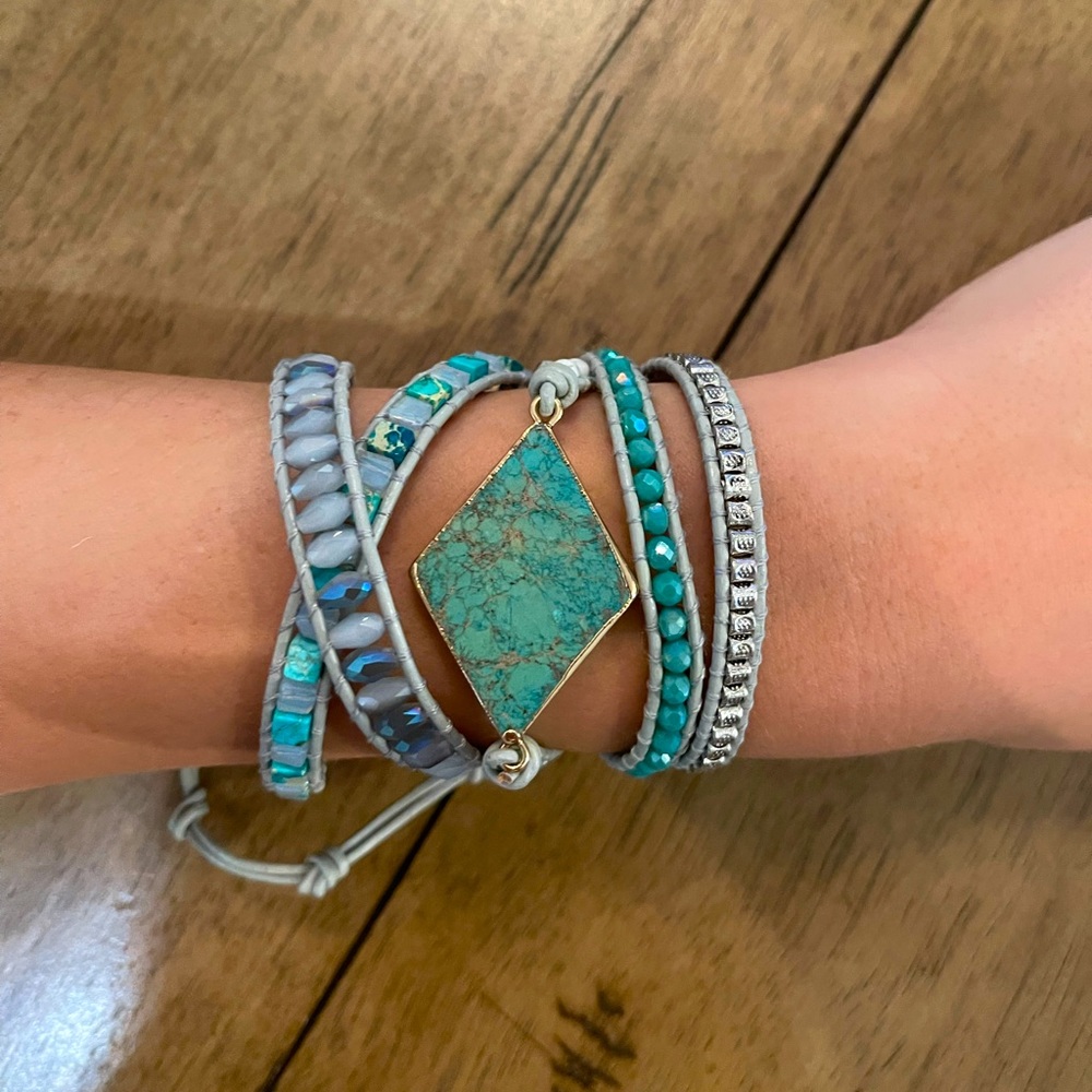 Turquoise and beaded wrap bracelet